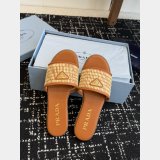 Prada Triangle Logo Raffia Flat Slide Sandals