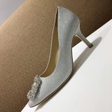 Best Manolo Blahnik HANGISI GLITTER Fabric Jewel Buckle Pumps