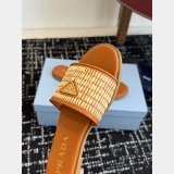 Prada Triangle Logo Raffia Flat Slide Sandals