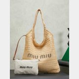 MIU MIU Ivy raffia-effect and linen bag