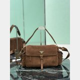 Prada Explore suede shoulder bag with flap