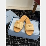 Prada Triangle Logo Raffia Flat Slide Sandals