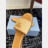 Prada Triangle Logo Raffia Flat Slide Sandals