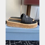 Prada Raffia Cork Flatform Slide Sandals