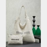 MIU MIU Ivy raffia-effect and linen bag
