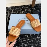 Prada Triangle Logo Raffia Flat Slide Sandals
